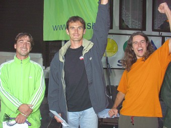  V�t�zov� celkov�ho po�ad� - zleva V�clav Moty�ka, Michal Orolin a Karel Charlie Vejchodsk� 