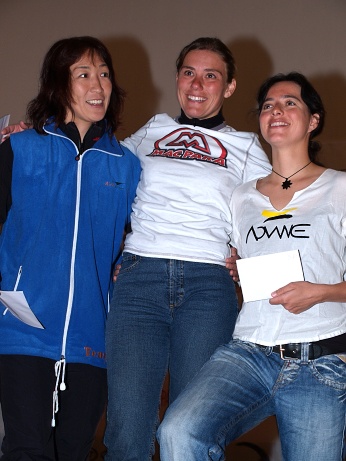  Women category - 1. Petra Krausova (middle), 2. Keiko Hiraki (left), 3. Eliane Ueltschi (right) 